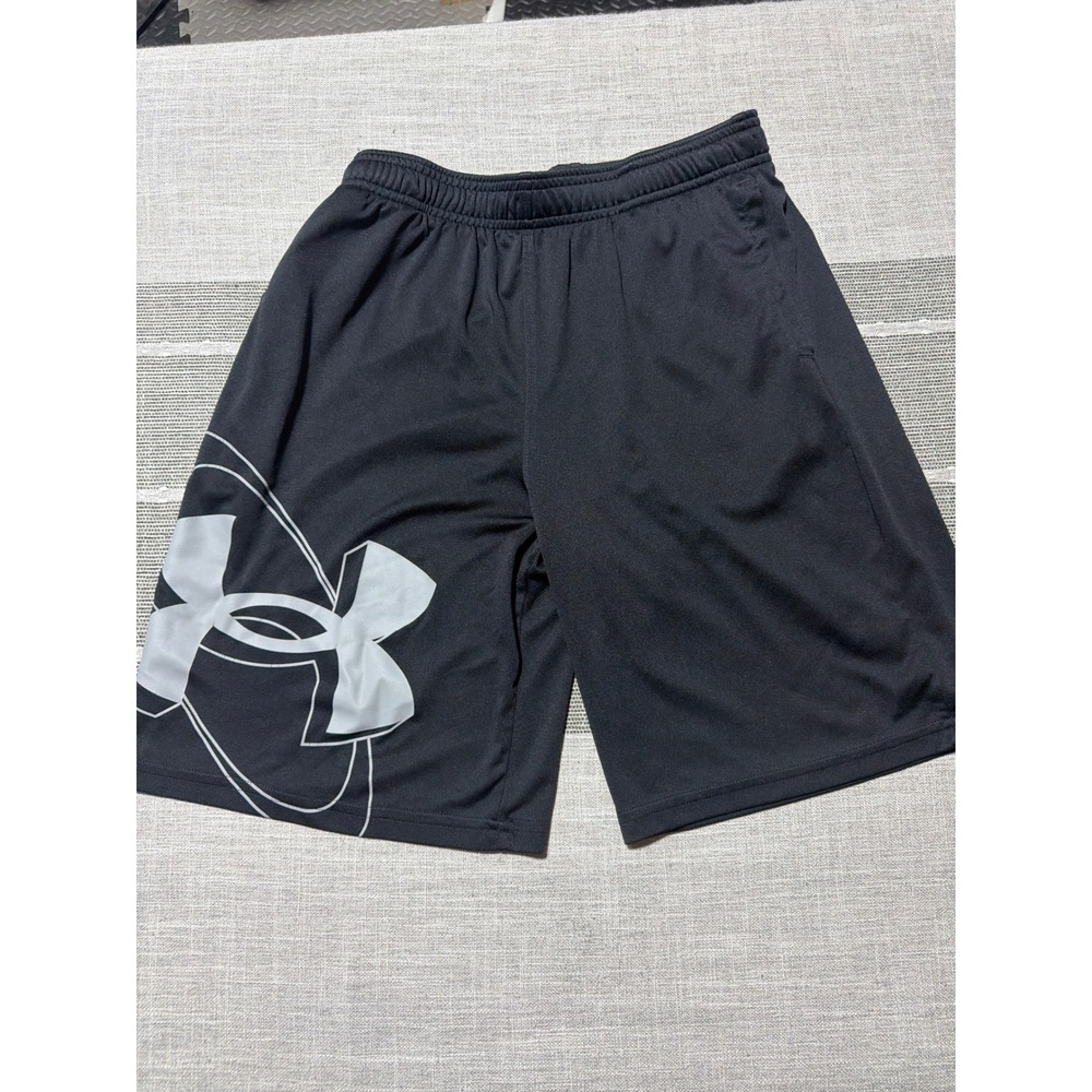 Under Armour Boys Large Black Athletic Shorts Big Logo Active Gym Basketball